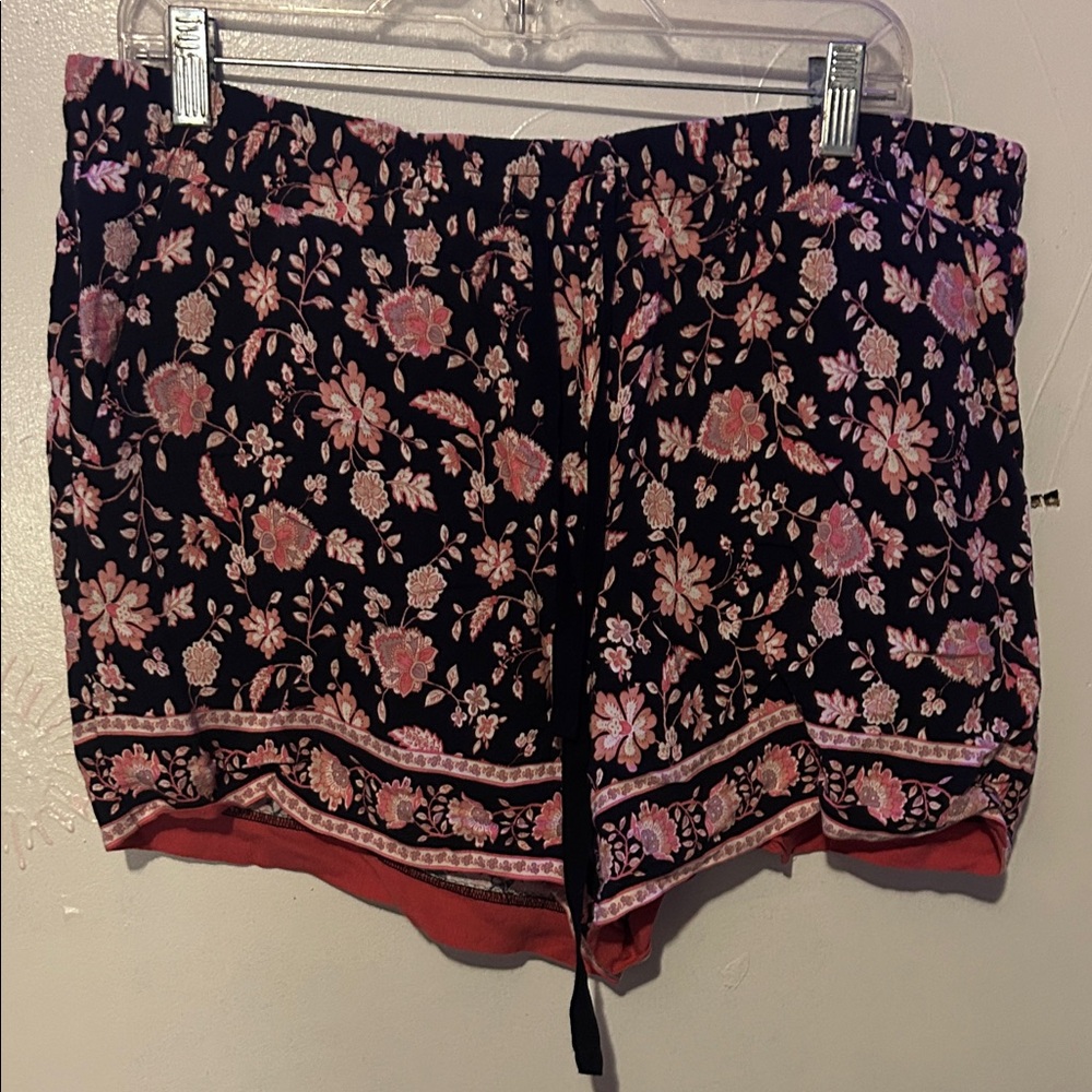 LOFT Black and Pink Floral High Waist Shorts